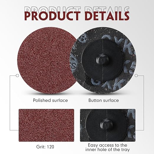 Newwiee 150 Pieces 2 Inch Sanding Discs 120 Grit Roll Lock Die Grinder Sanding Disc for Surface Prep Strip Grind Polish Finish Burr Rust Paint Removal Red