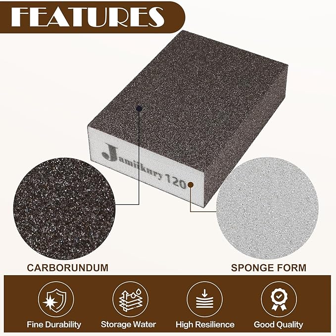 16pcs Sanding Blocks Assortment Kit, Sponge Sand Block Washable and Reusable, Wet & Dry Sandpaper Block for Wood Metal Drywall and Furniture Paint - 120/220 Grit
