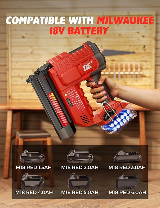 DeForce 18GA Cordless Brad Nailer, 2" Nail Gun for for Milwaukee 18V Battery(No Battery), 2 IN 1 Electric Stapler, 2026 Upgraded Tool-Free Jam Release, 2 Firing Mode, Adjustable Depth, 1000pcs Nails