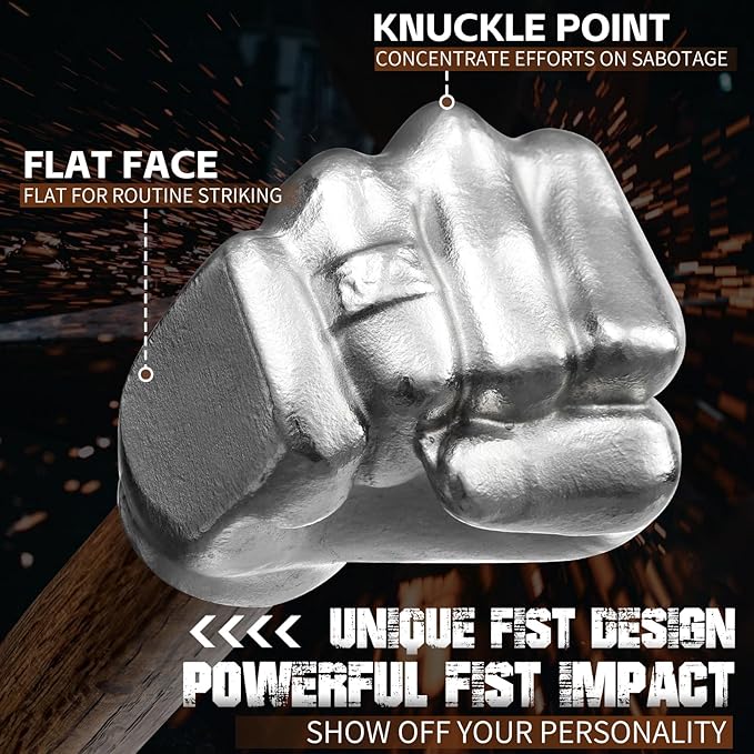 Purple Dragon Fist Hammer 2 lbs, Sledge Hammer Fist Shaped Stainless Steel, Ball Peen Hammers with Wooden Handle, Multi-Purpose Tool for DIY Crafting, Outdoor Camping, Home/Office Decor, Gifts for Men