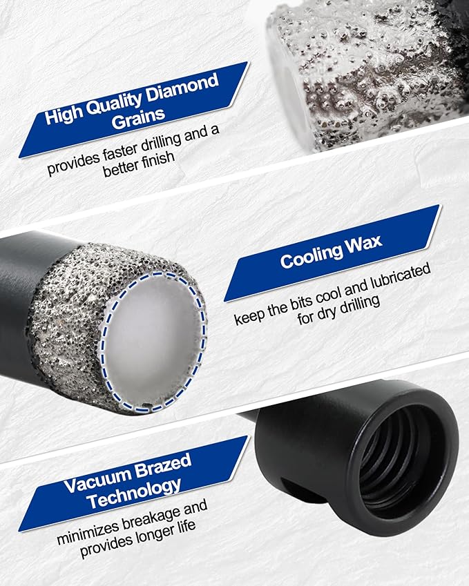 SHDIATOOL Diamond Core Drill Bits 2PCS 5/16 Inch for Porcelain Ceramic Tile Marble Brick Vacuum Brazed Hole Saw 8mm