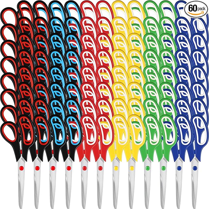 60 Pcs Scissors Bulk 8" School Fabric Scissors Comfortable Grip Handle for Office Home School Sewing Craft Fabric Supplies with Soft Handle Right/Left Handed