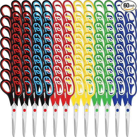 60 Pcs Scissors Bulk 8" School Fabric Scissors Comfortable Grip Handle for Office Home School Sewing Craft Fabric Supplies with Soft Handle Right/Left Handed