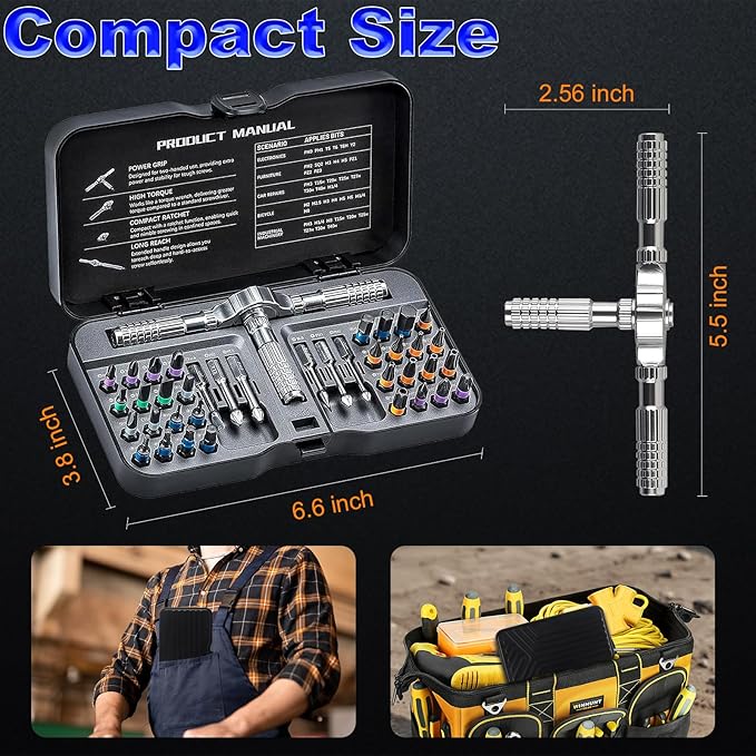 40 In 1 Magnetic Screwdriver Set, DIY Ratchet Screwdriver Set with T Detachable Handle, Portable S2 Alloy Steel Steel Repair Tools for DIY, Electronics, Car, Bicycle, Computer(Black)
