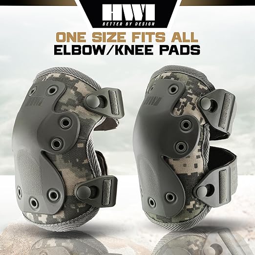 HWI Gear Next Generation Elbow/Knee Pads for Protection: Combat, Mechanics, Construction, Hunting, Landscaping, Outdoor Survival, Heavy Duty Industrial Grade, Adjustable