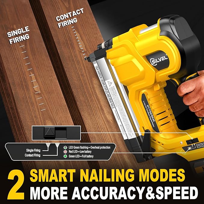 SILVEL 2" Cordless Brad Nailer, 2-in-1 21V Electric Brad Nailer with 2 * 2.0Ah Battery, 1000pcs Nails, 18GA Staples, Adjustable Depth for Woodworking, Home Improvement, yellow