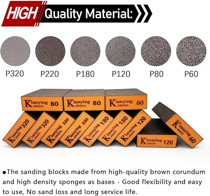 Sanding Sponge, 60-320 Grit Assortment Sanding Block, Wet and Dry Dual-use Sander Sponges for Drywall Metal, Sandpaper Sponge for Wood, Washable and Reusable, 20 Pack