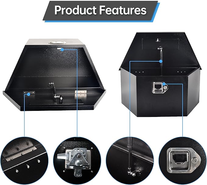 26’’ Trailer Tongue Tool Box, Steel Tool Storage Box for Trailer Tongue, Suitable for Truck, Trailer, Rv（26"*13.3"*12"-Black）