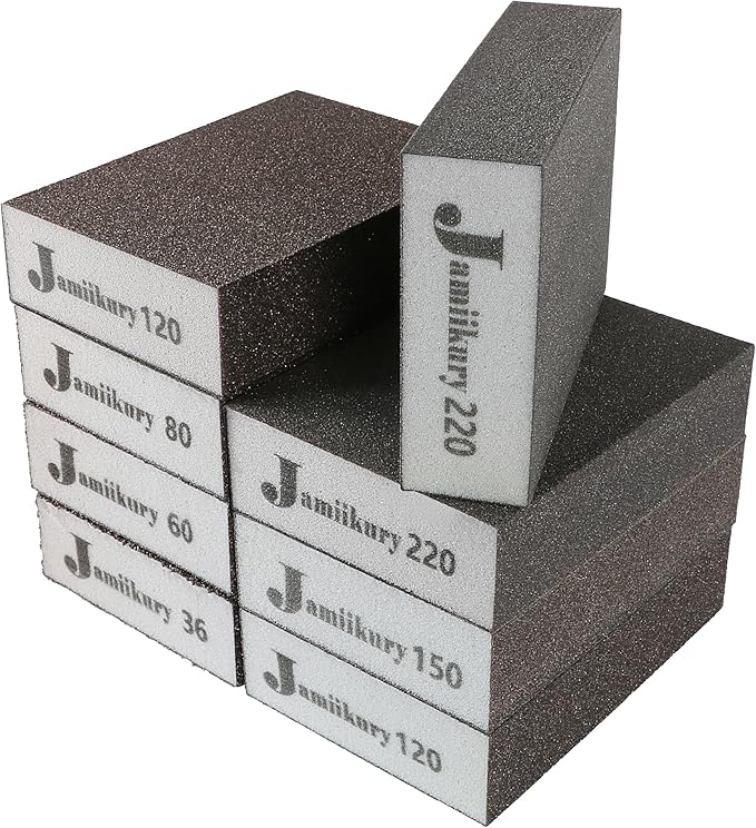 8pcs Sanding Blocks Assortment Kit, Sponge Sand Block Washable and Reusable, Wet & Dry Sandpaper Block - 36/60/80/150 Grit x 1pcs, 120/220 Grit x 2pcs