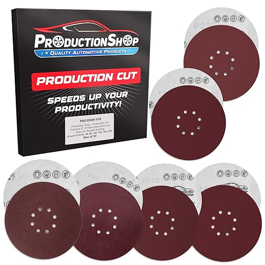 Premium 9" Red 8-Hole Pattern Sanding Discs, 30 Disc Variety Pack, Grits 60, 80, 120, 150, 180, 220 - Dustless Hook & Loop Backing Sandpaper for Drywall Power Sander, Woodworking Paint