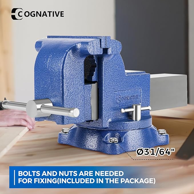 COGNATIVE 6" Heavy-Duty Bench Vise 13200LBS Stronger Clamping Force Ductile Iron Bench Vise 6 Inch 360째 Swivel Bench Vice with Anvil Blue, Include Mini Bench Vice Clamp