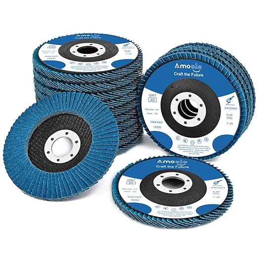Amoolo 4 1/2 Inch Zirconia Flap Discs, 16 PCS 40 60 80 120 Grit Angle Grinder Sanding Wheel, High Density Abrasive Grinding Discs for Metal/Wood Grinding (7/8 inch Arbor Size)
