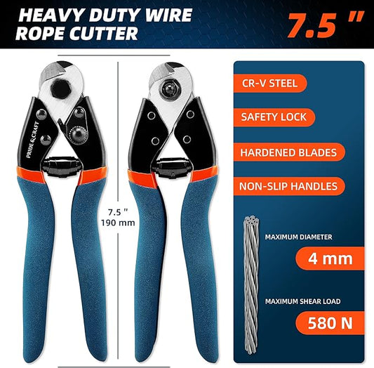 PRIDE&CRAFT 7.5 Inches Wire Cutter Heavy Duty Snips Rope Cutters Pliers Clean and Smooth Cutting Tool for Crafting, Wire, Steel Wire Rope, Chicken Wire, Electrical