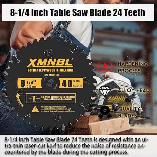 8-1/4 Inch Table Saw Blade 40 Teeth,8-1/4 Framing Saw Blade,Replacement for Diablo D0840,DeWalt DWA181440 Blade for Cutting Hardwoods,Softwoods,Veneer Plywood and Other Woods,40 ATB,Shaft 5/8 Inch