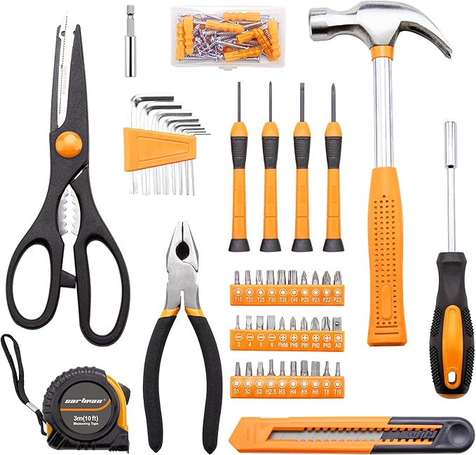 CARTMAN 126-Piece Home Tool Set Kit, Basic Household Hand Tools with Storage Case Orange