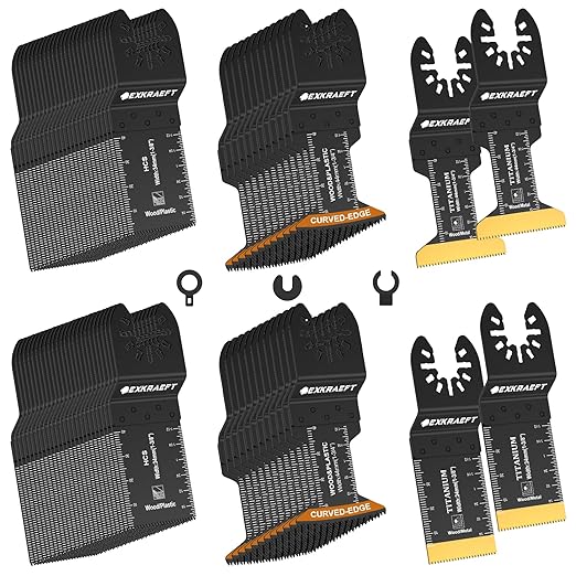 100PCS Curved-Edge Multitool Blades, Titanium Oscillating Tool Blade for Metal, Wood, Plastic, Professional Universal Oscillating Saw Blades Fit Dewalt Milwaukee Ryobi Rockwell Fein