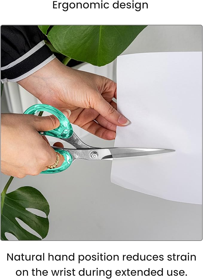 OfficeGoods 9??Stainless Steel Acrylic Scissors for Office and Home - Aesthetic and Sharp All Purpose Scissors, Perfect for Sewing, Arts and Crafts - Green Silver Metal