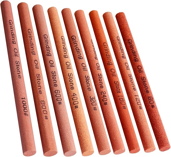 10pcs Sharpening Stone Set-10 Grit Cylindrical Assorted Sizes Whetstone Sharpener Polishing Honing Stone Kit 80# 120# 180# 240# 320# 400# 600# 800# 1000# 1200# (5.9x0.39inch)