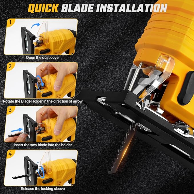 Jig Saw with De-walt 20v Battery,Cordless Jigsaw with 7 Speed Variable Up to 3200RPM, LED Light, 45° Bevel Cuts,3 Orbital Settings for Straight/Curve/Bevel/Circle Cutting(Battery Not Included)