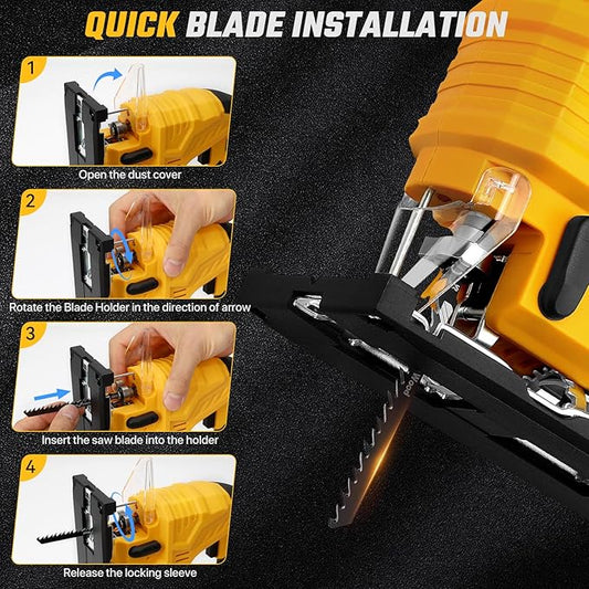 Jig Saw with De-walt 20v Battery,Cordless Jigsaw with 7 Speed Variable Up to 3200RPM, LED Light, 45° Bevel Cuts,3 Orbital Settings for Straight/Curve/Bevel/Circle Cutting(Battery Not Included)