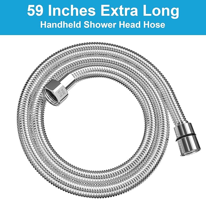59" Shower Hose, Extra Long 304 Stainless Steel Handheld Shower Head Hose Extension/Replacement, Flexible & Durable, G1/2 Universal Insert & Nut