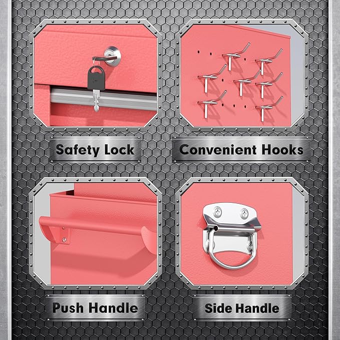 INTERGREAT Tool Chest, Tool Cabinet with 8 Drawers, Detachable Organized Tool Chests, Lockable Tool Cabinet for Workshop, Warehouse, Mechanics Garage (Pink)