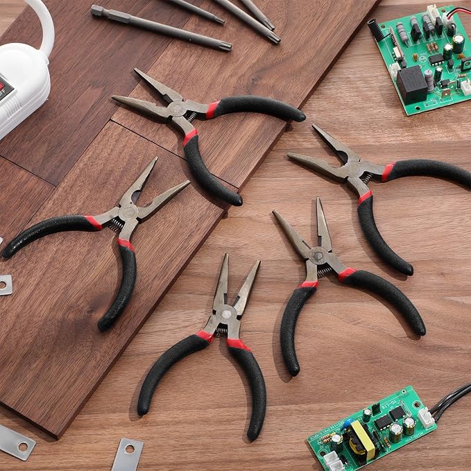 Lasnten 12 Pack Mini Needle Nose Pliers Bulk, 5 Inch Small Long Nose Pliers with Side Cutter, Spring Loaded Thin Needle Precision Tool for Crafts Jewelry Making Tiny Project DIY (Black)