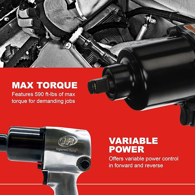 Ingersoll Rand Ingersoll-Rand 231HA 1/2" Drive Air Impact Wrench, Super Duty, 590 ft-lbs Max Torque Output, 8000 RPM, Adjustable Power Control, Pressure Fed Lubrication System