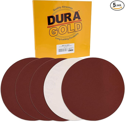 Dura-Gold Premium 12" Sanding Discs - 180 Grit (Box of 5) - Sandpaper Discs with PSA Self Adhesive Stickyback, Fast Cutting Aluminum Oxide Abrasive - Drywall, Floor, Woodworking, Automotive, Sander