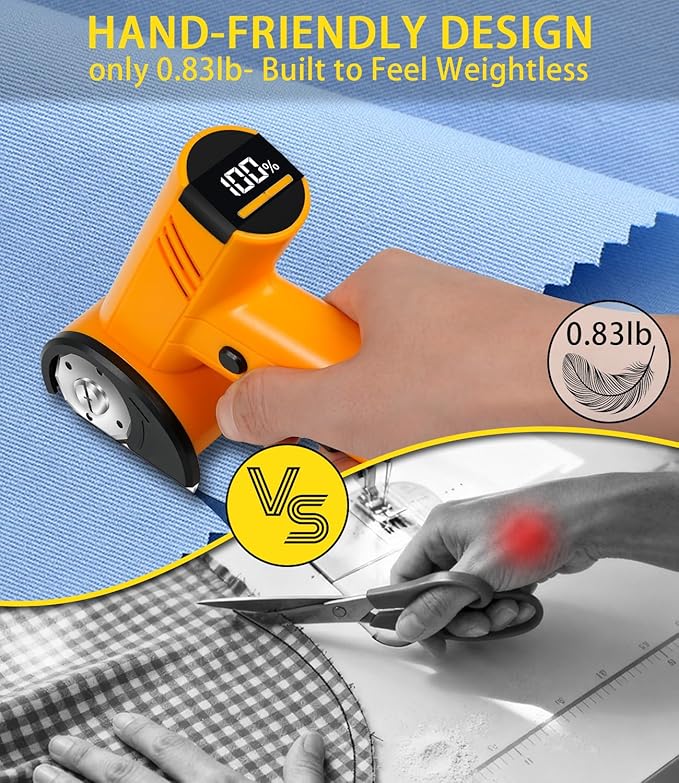 Cordless Electric Scissors 4-speed Adjustable with LED Smart Display, 4V Rechargeable Cardboard Cutter with Storage Box & 2 Blades, Electric box cutter for Cardboard Fabric Plastic Leather