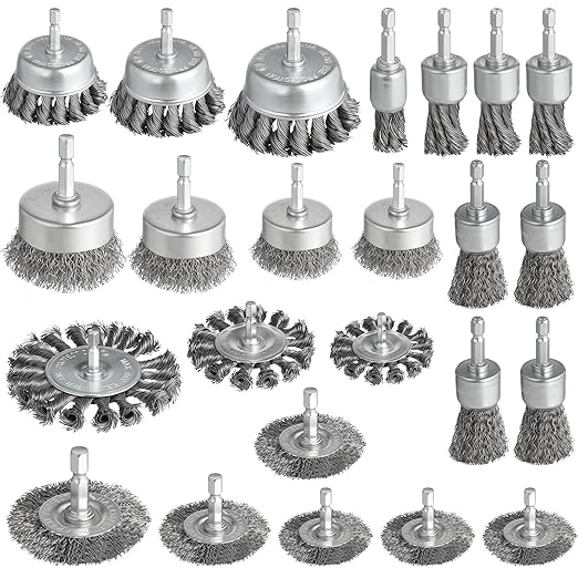 24 Pcs Wire Wheel Brush for Drill, Heavy Duty Drill Wire Brush Set, 1/4'' Hex Shank Wire Brush Drill Attachments Coarse Carbon Steel Crimped, Great for Cleaning Rust, Paint, Abrasive