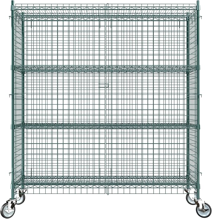 Commercial Grade NSF Listed Metal Wire Mesh Storage Green Epoxy Mobile Security Cage Kit, 18" x 60" x 70", Perfect for Warehouse, Walk-in Refrigerator, Freezer, Grocery Store, Restaurant, Dishroom