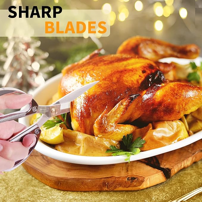 Newness Kitchen Shears, Stainless Steel Duty Kitchen Shears for Chicken, Beefs, Poultry, Fish, Meat, Vegetables, Stainless Steel Scissors with Non-Slip Easy Grip Handles for House Daily Use