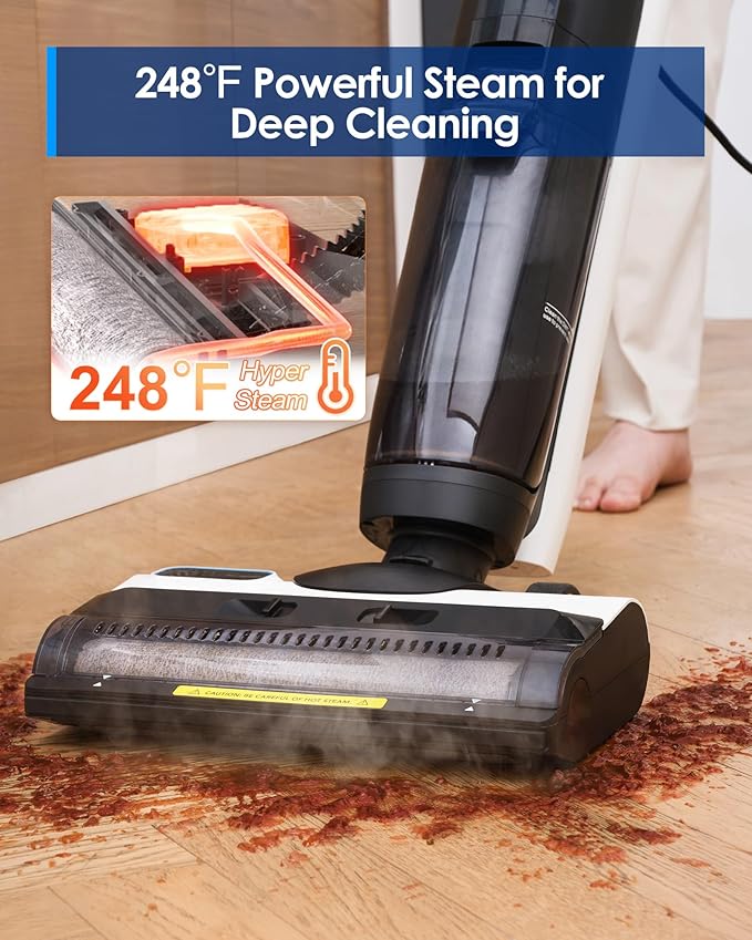 Tineco iFLOOR 5 Steam Wet Dry Vacuum All-in-one, Steam Mop Hardwood Floor Cleaner Great for Sticky Messes, 248??High-Temp Steam, Self-Cleaning with steam