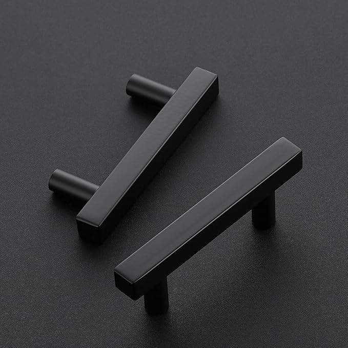 Ravinte 10 Pack 2-1/2 Inch Cabinet Pulls Black Sqaure Kitchen Cabinet Handles Black Cabinet Hardware Stainless Steel Drawer Pulls 4 Inch Overall Length with Mounting Template