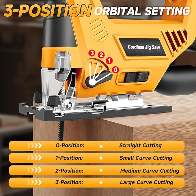Jig Saw Compatible with Dewalt 20V Max Battery (No Battery), Cordless Jig Saw Brushless Jigsaw Tool with LED Light, 0°- 45° Bevel Cuts, 3 Orbital Settings for Straight/Curve/Circle Cutting