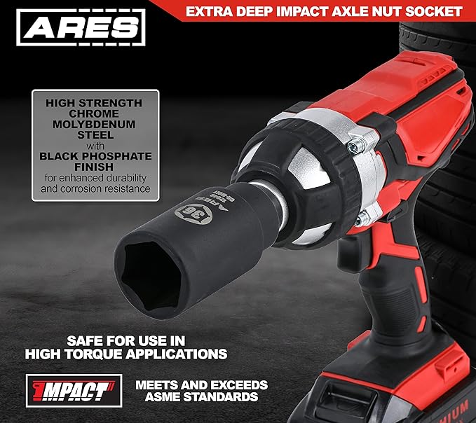 ARES 12040-36MM Axle Nut Socket - 6 Point Socket - Extra Deep 1/2-Inch Drive Impact Socket for Easy Removal of Axle Shaft Nuts