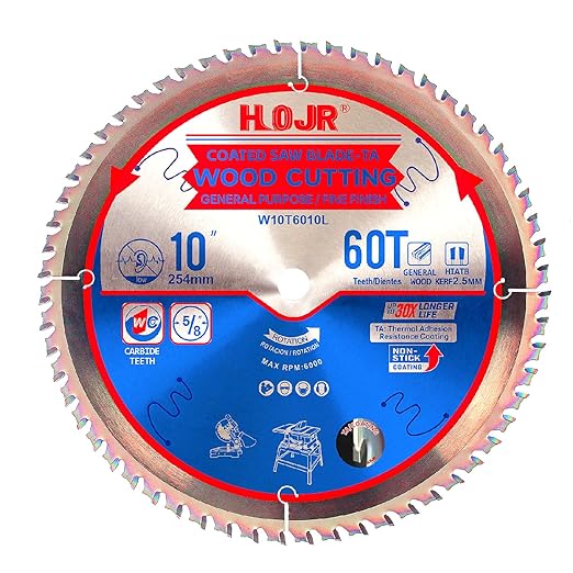Circular Saw Blades Woodworking TA Series,10" 60-Tooth 5/8" Arbor, for Laminate, Melamine Board, Special Anti-Thermal Adhesion Coating on Cutting Edges -TA,High Finish,Long Life,W10 60T TA