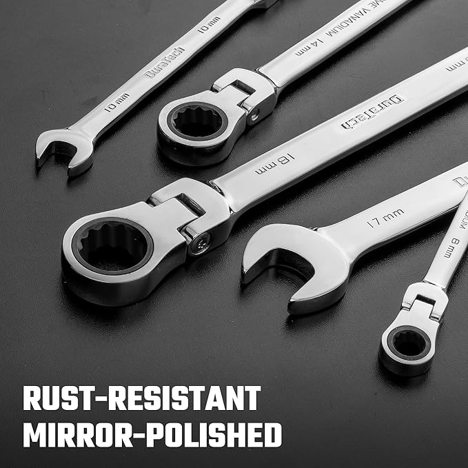DURATECH 8mm Flex-Head Ratcheting Combination Wrench, Metric, 72-Tooth, CR-V Steel