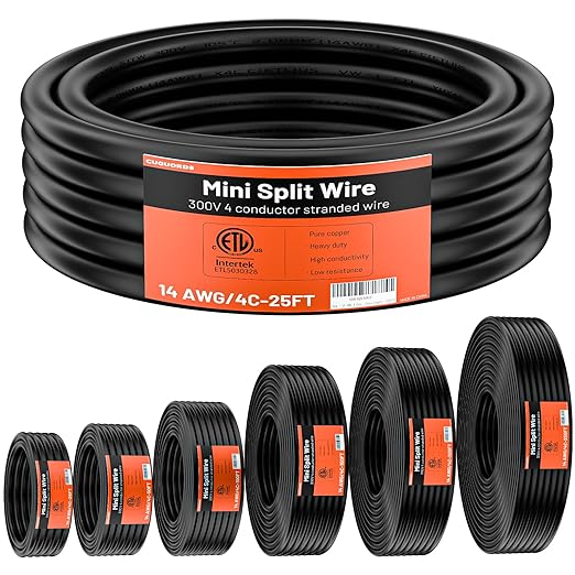 ETL Listed 14-4 Mini Split Cable 100% Pure Copper 25FT 300V | 14/4 Mini Split Communication Wire for Indoor/Outdoor HVAC Air Conditioner Heat Pump Speaker Use