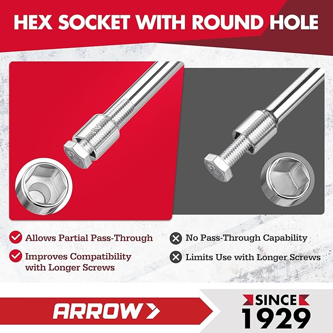 ARROW Nut Driver Set, 7 PCS SAE Nut Drivers with Non-Slip Grip, Cr-V Steel, 1-Inch Hollow Shaft, Hex Sizes 3/16, 1/4, 5/16, 11/32, 3/8, 7/16, 1/2-Inch, Easy for Tightening and Unscrewing