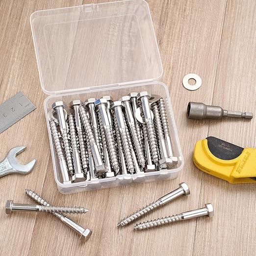 25 Pcs M8x3 Inch Heavy Duty Lag Screws 304 Stainless Steel 18-8 Lag Screws for Wood for Large Wooden Structures Flower Stands Outdoor Wooden Pavilion Brackets