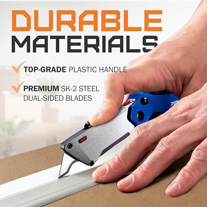 POPLOCK Folding Utility Knife with Patented K-Hook Blade & Notch Razor ??Dual Blade Retractable Box Cutter for Roofing, Drywall, Carpentry & Multi?멇ngle Cutting