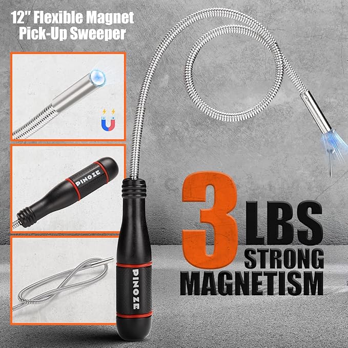 Collapsible Magnetic Parts Organizer Trays & 12" Flexible Magnetic Pickup Tool, 3 Different Size Magnet Tool Trays & Pick-Up Sweeper for Screw, Bolts, Nuts, Washers, Pins and Metal Parts, Black