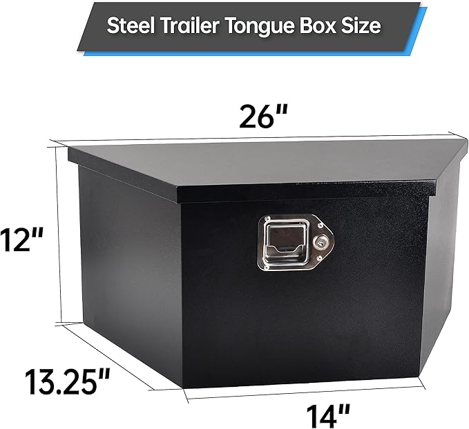 26’’ Trailer Tongue Tool Box, Steel Tool Storage Box for Trailer Tongue, Suitable for Truck, Trailer, Rv（26"*13.3"*12"-Black）