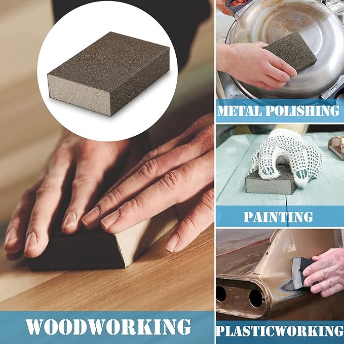 16Pcs 120 Grit Sanding Blocks, Jamiikury Fine Sanding Sponge Washable and Reusable, Wet Dry Sandpaper Sponge for Wood Metal FurniturePaint and Drywall