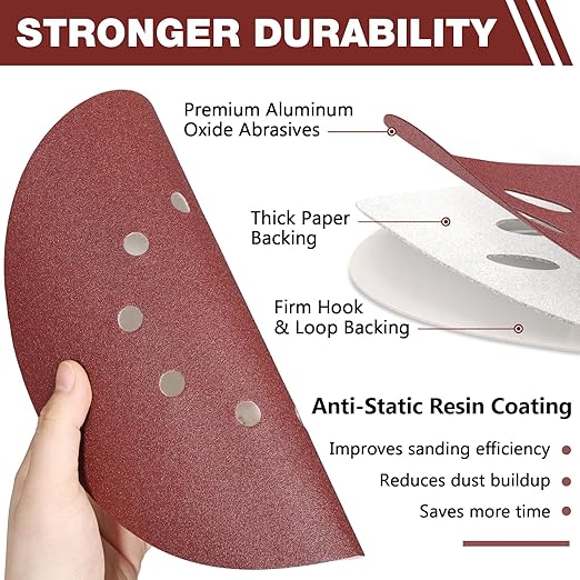 50 Pack 9-Inch 10-Hole Hook-and-Loop Sanding Disc, 150 Grit Aluminum Oxide Drywall Sandpaper for ??" Drywall Sander Pads Ceiling Wood Floor