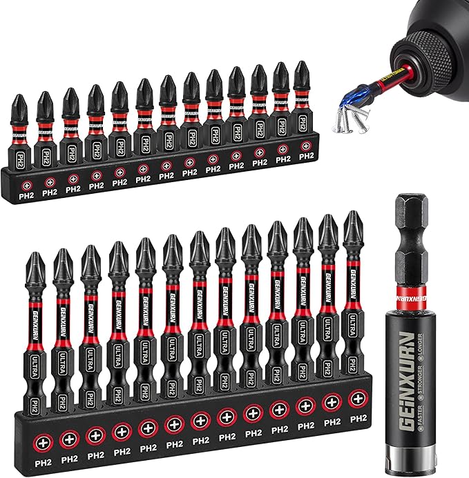 Impact #2 Phillipes Screwdriver Bits Set, 26pcs 1??2??PH2 Magnetic S2 Steel Cross Driver Bits Set and 1pc Impact Bit Holder with Color Coded Base