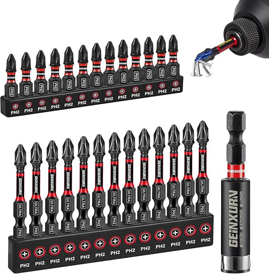 Impact #2 Phillipes Screwdriver Bits Set, 26pcs 1??2??PH2 Magnetic S2 Steel Cross Driver Bits Set and 1pc Impact Bit Holder with Color Coded Base
