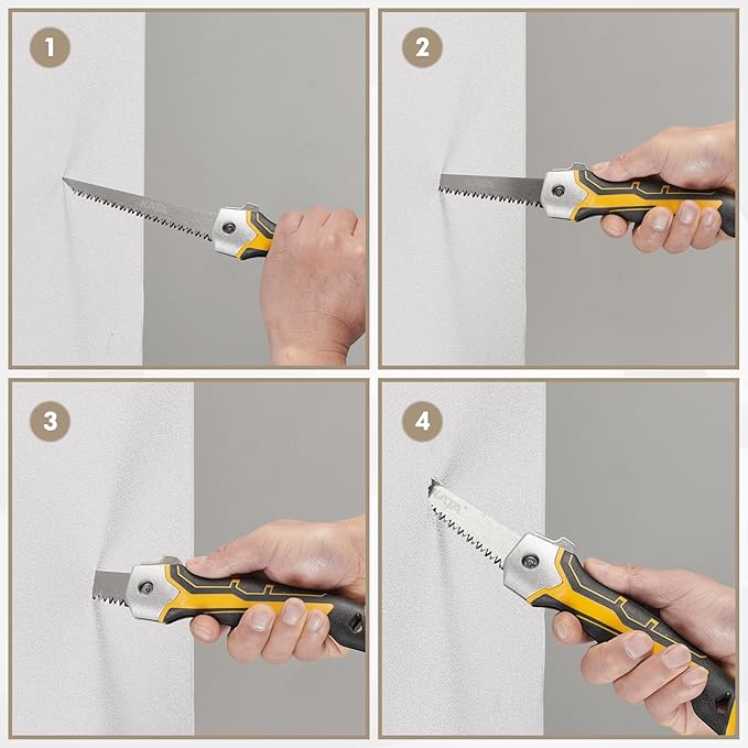 KATA Folding Drywall Jab Saw, Drywall knife with Soft Grip Handle, Keyhole Handsaw, Jab Saw with 7TPI Triple Teeth 65Mn Steel Sharp Blade for Wallboard, Plywood Sheetrock and PVC Cutting